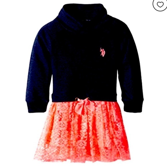 U.S. Polo Assn. Girls French Terry Blue Dress w/ Neon Pink Lace Skirt Size 3T - Picture 1 of 5